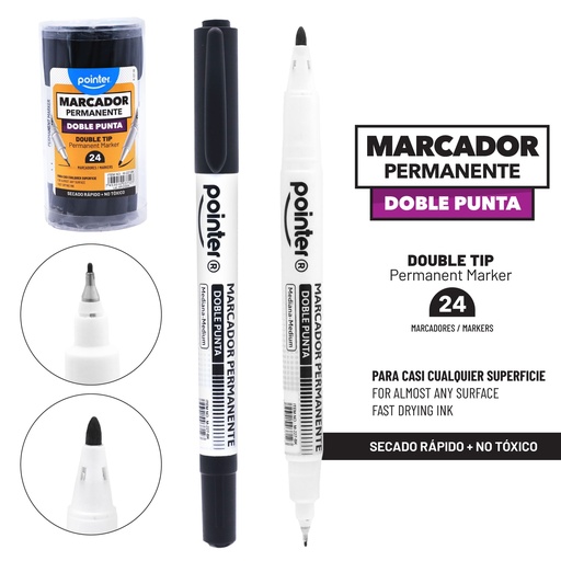 [M-227-BK] MARCADOR PERMANENTE NEGRO DOBLE PUNTA