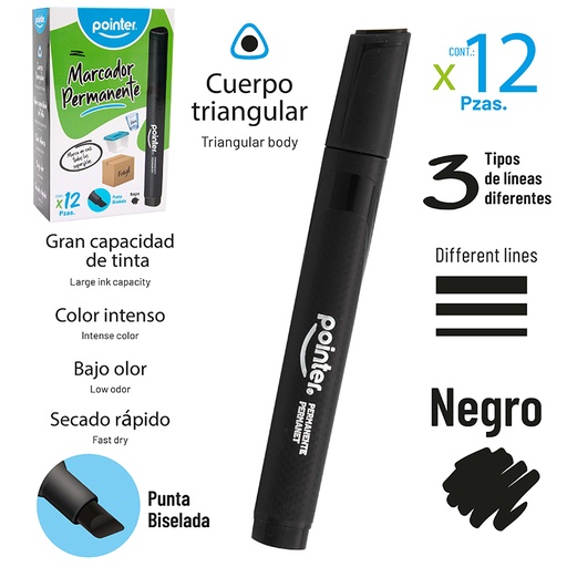 [PM-80-N] MARCADOR PERMANENTE NEGRO - CUERPO TRIANGULAR