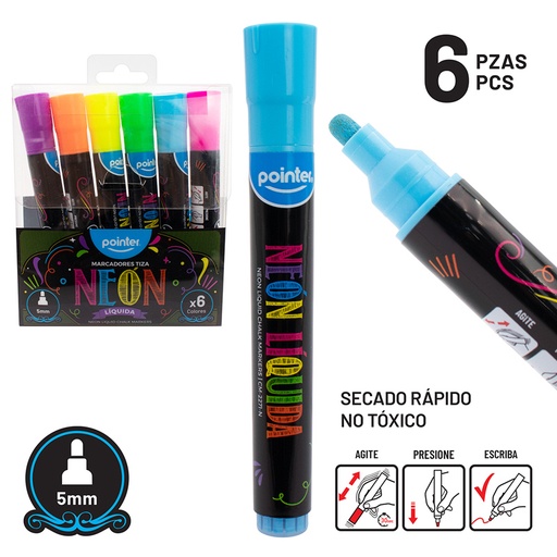 [CM-2271-N] MARCADORES DE TIZA LIQUIDA COLORES NEON UNIDAD