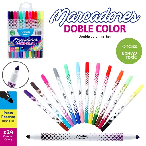 [WC-818] MARCADORES DOBLE PUNTA x12 PZS/ x24 COLORES