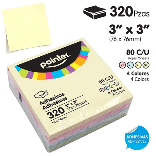 [NT-33480-P] NOTAS ADHESIVAS PASTEL - 3x3" x320 HOJAS