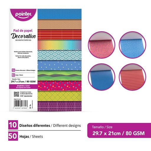 [PP-213-50] PAD DE PAPEL DECORATIVO CARTA (21 x 29.7CM) 50 HOJAS x 10 DISEÑOS DIFERENTES