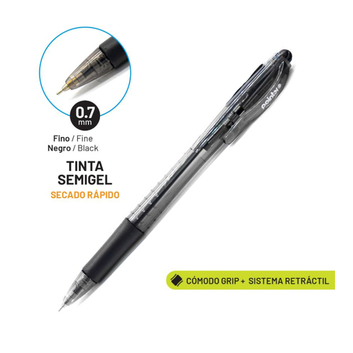 [BP-4007-N] BOLIGRAFO RETRACTIL SEMIGEL NEGRO ULTRA COMODO 0.7MM UNIDAD