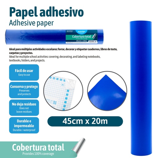 [PAC-20M-BU] PAPEL ADHESIVO 20M AZUL