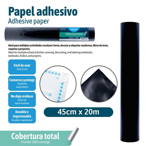 [PAC-20M-BK] PAPEL CONTAC NEGRO 43CMX1M