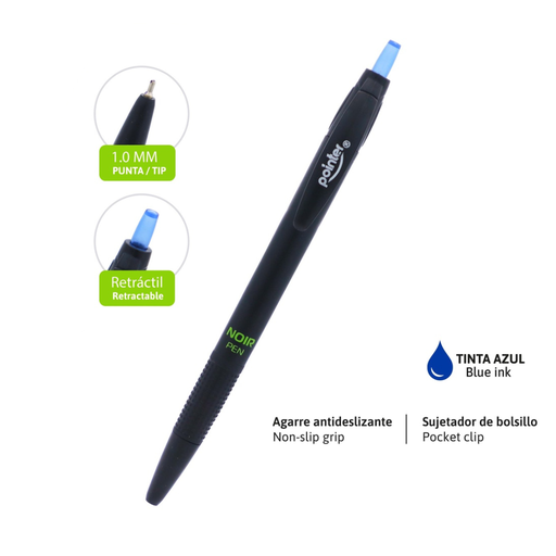 [BP-4110-A] BOLIGRAFO RETRACTIL TINTA AZUL NOIR PEN 1.0MM UNIDAD