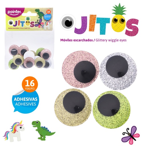 [ANC-2547] OJITOS MOVILES ESCARCHADOS PARA MANUALIDADES 16 PIEZAS 2.4 cm
