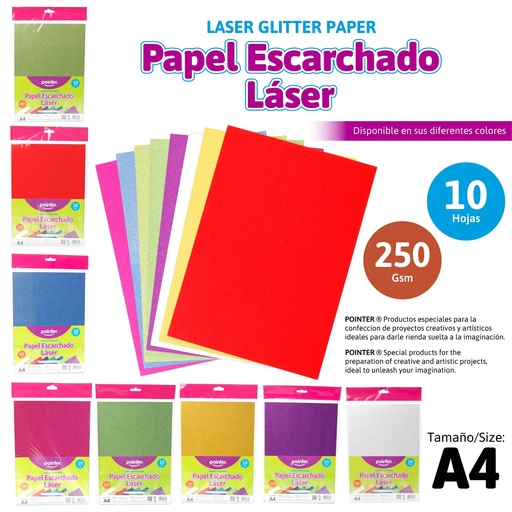 [PM-8-10] PAPEL ESCARCHADO LASER CARTA - 20x30CM x10 COLORES