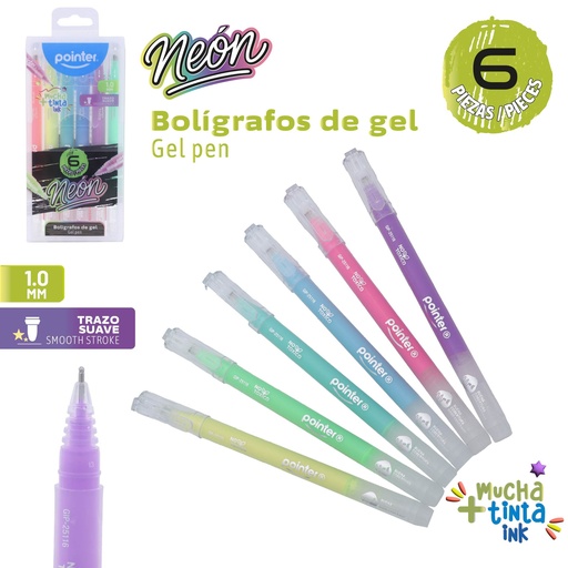 [GIP-25116] BOLIGRAFO GEL NEON 6 COLORES 1.0 mm
