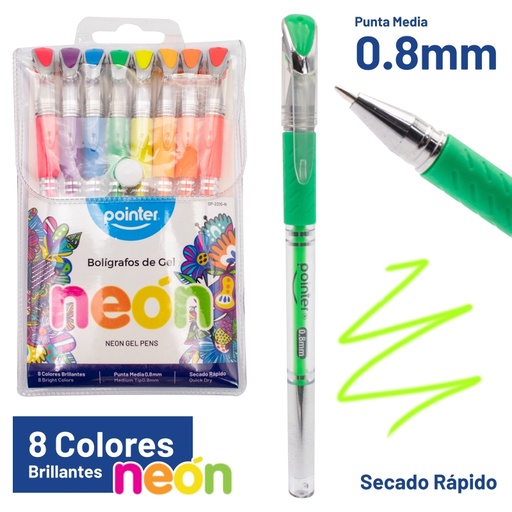 [GP-2210-N] BOLIGRAFO TINTA GEL NEON x8PZAS