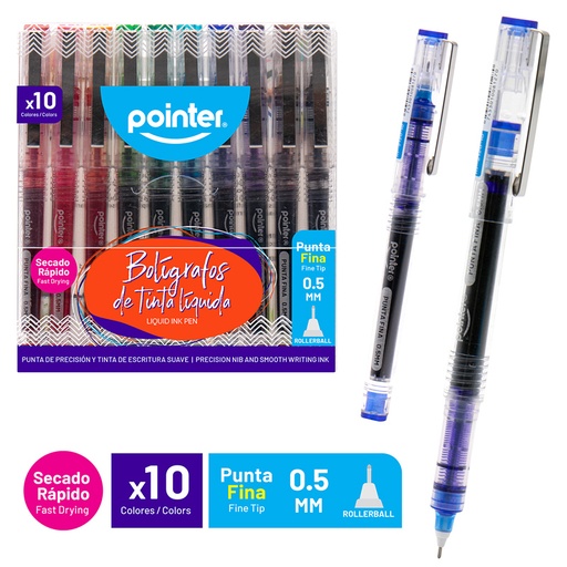 [RP-2120-10] BOLIGRAFOS DE TINTA LIQUIDA 0.5MM x10 COLORES