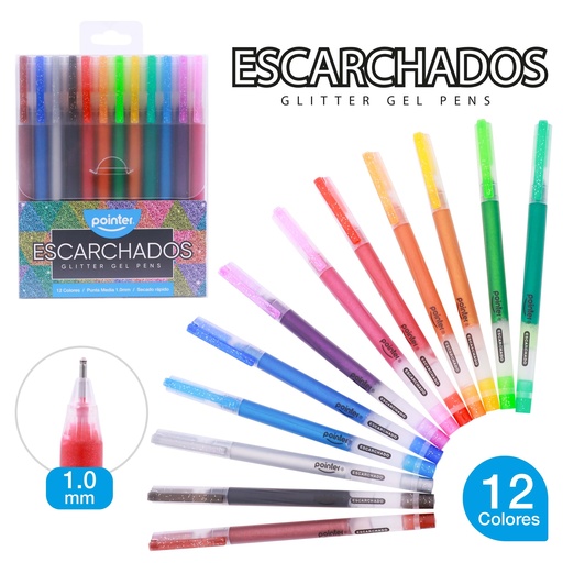[GP-2212-G] BOLIGRAFOS TINTA GEL ESCARCHADO (12 PZAS.)