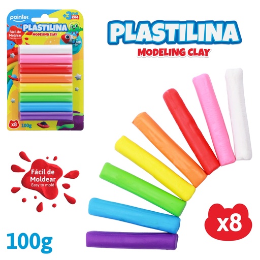 [PST-8100] PACK DE PLASTILINA PARA MOLDEAR x8 COLORES