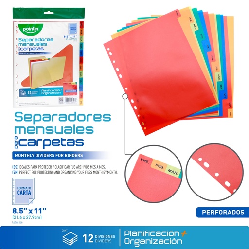 [FL-1711-12] SEPARADORES PLASTICOS MENSUALES PARA CARPETAS - CARTA 21,6x27,9Cm (12 DIVISIONES)