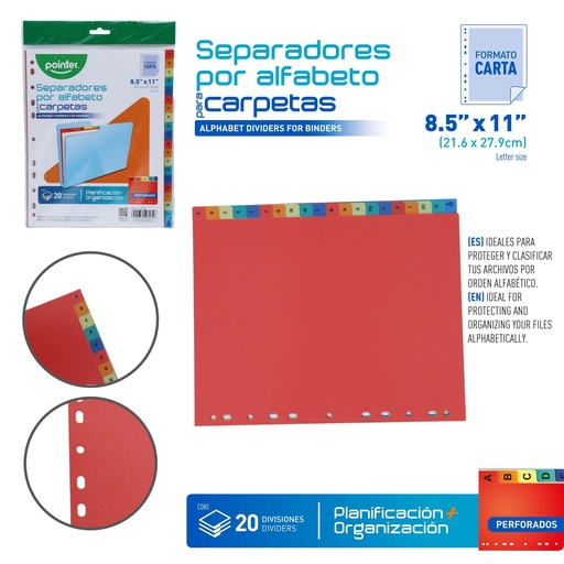 [FL-1710-20] SEPARADORES PLASTICOS 20 DIVISIONES 8.5"x11"