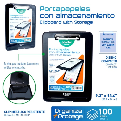 [INV-3424] TABLA PORTAPAPELES CON ALMACENAMIENTO (NEGRO)