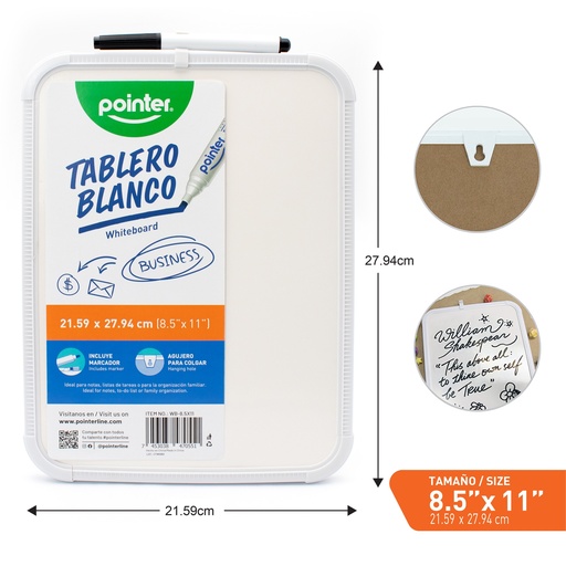 [WB-8-5X11] TABLERO BLANCO - 8.5 x 11"